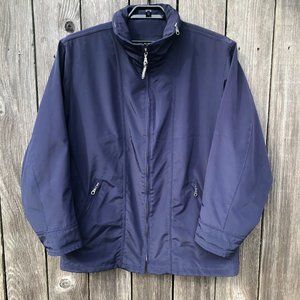 Calamar Men's XL Rain Jacket Full Zip Water Resistant Stowable Hood Navy GR 54